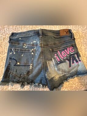 Women’s Denim Cutoff Shorts with Pink 'i love YA!' Back Graphic